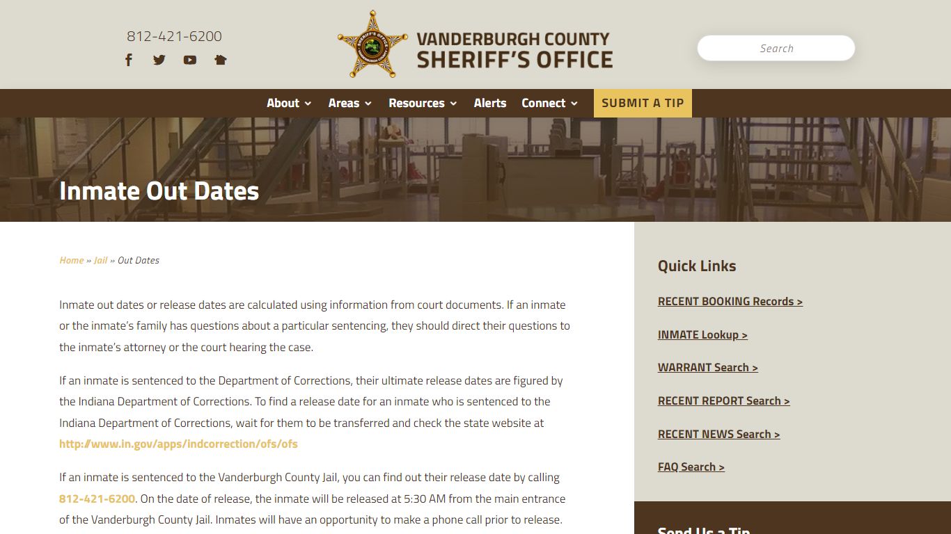 Inmate Out Dates - Vanderburgh County Sheriff's Office