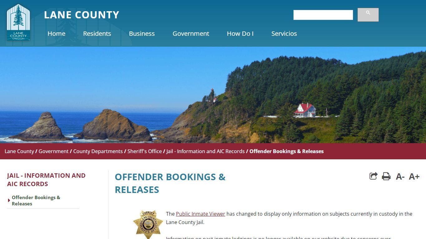 Offender Bookings & Releases - Lane County